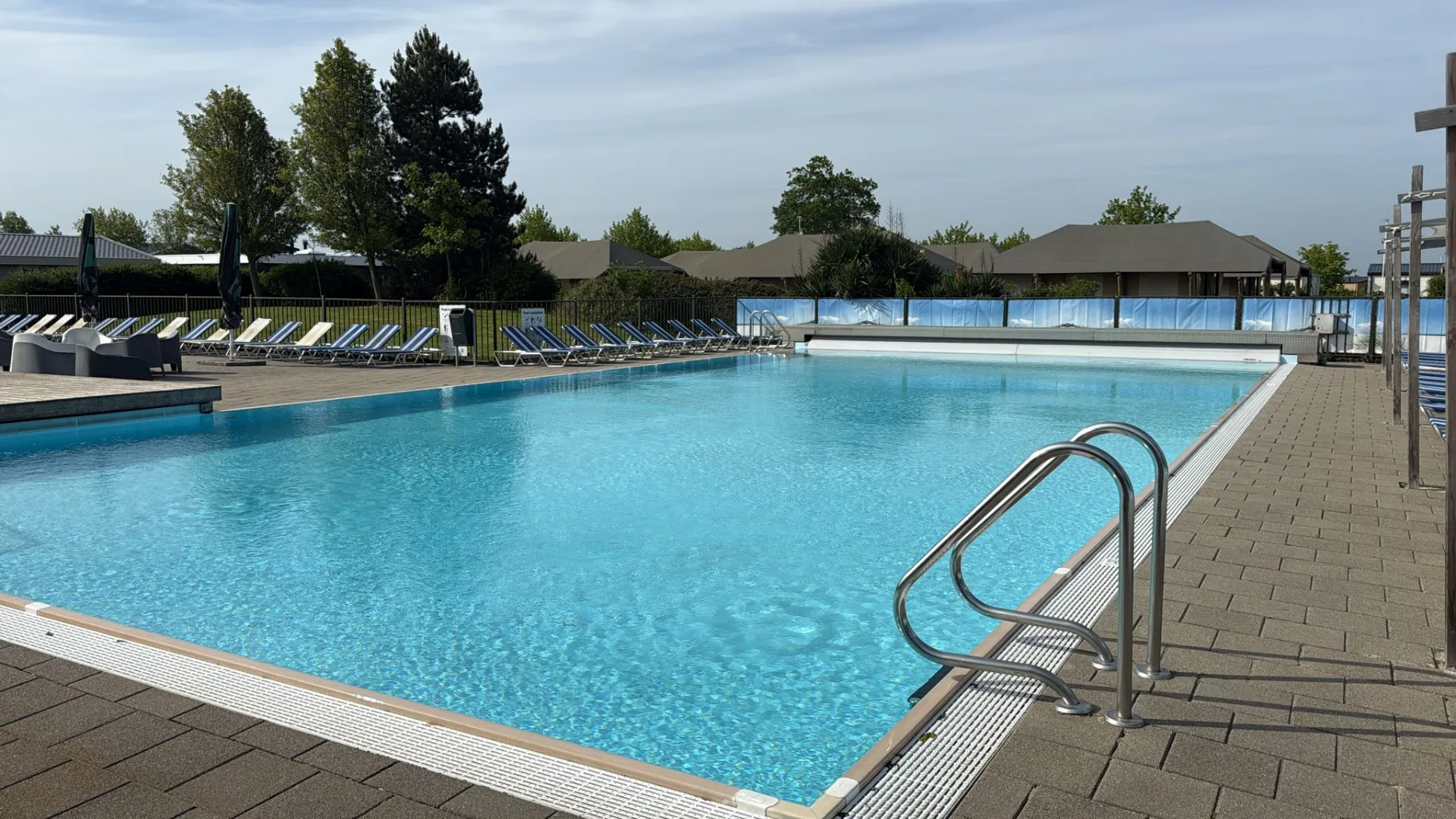 Myrtha stainless steel outdoor pool with pool stairs at holiday park De Molenhoek, Kamperland